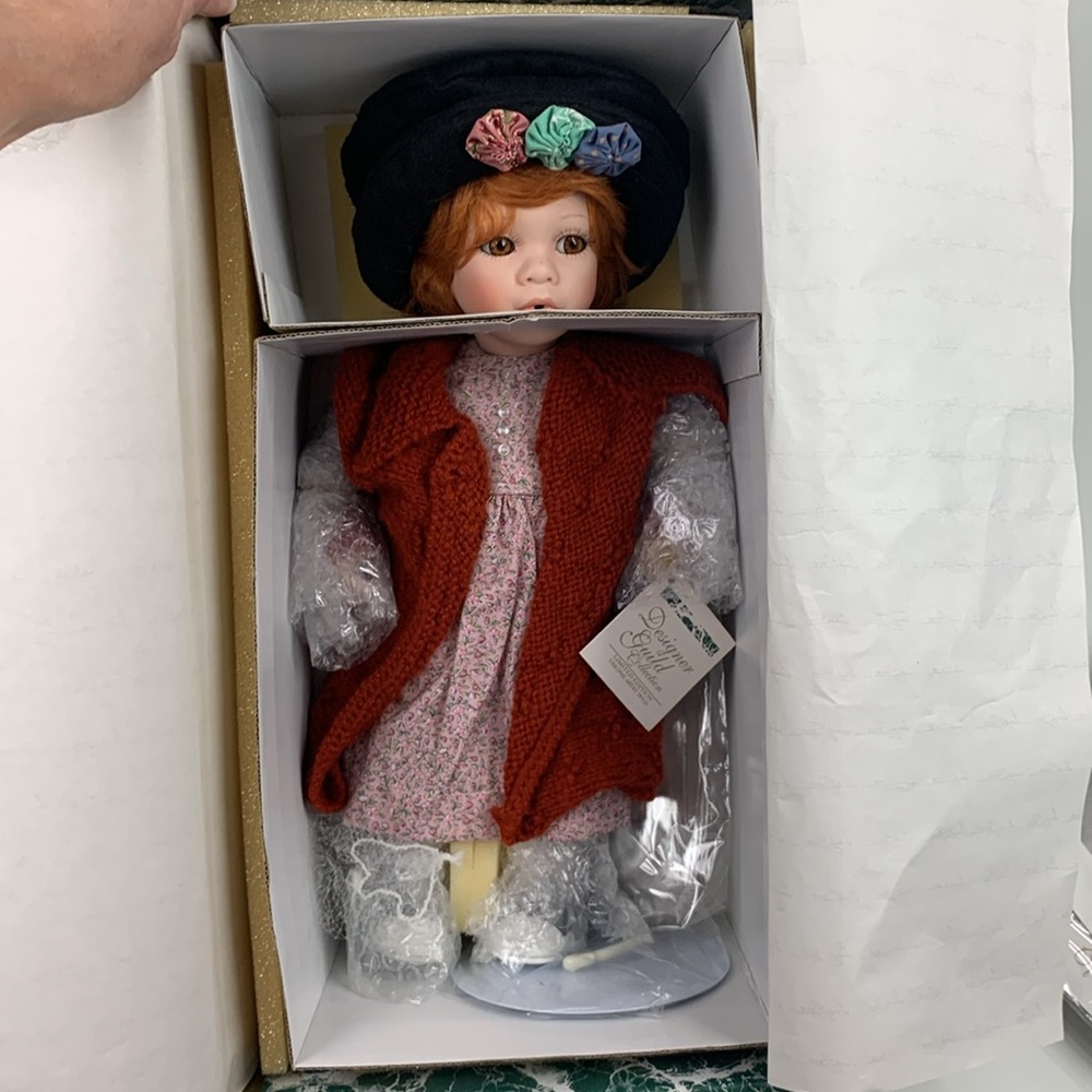 Designer Guild Collection Rare Lucy Porcelain Doll Certified 18k gold stamp RARE